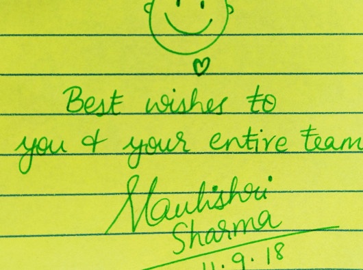 A Wishing letter from Maulishri Sharma
