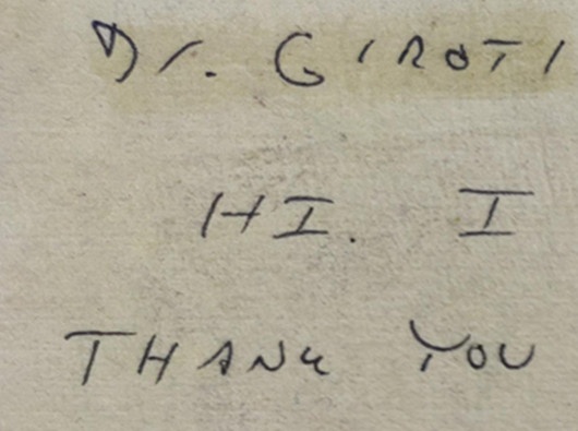A thank you letter to Dr. Giroti from Chuck Wright