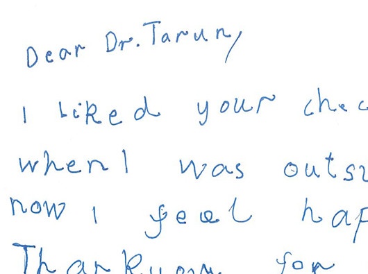 A thank you letter to Dr. Tarun  from shloka Dorwal