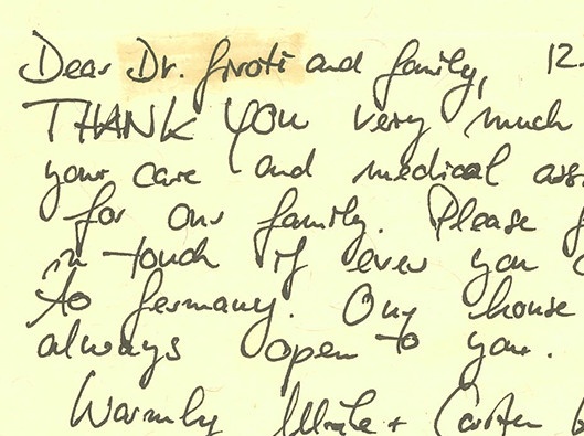 A thank you letter to Dr. Giroti and his family