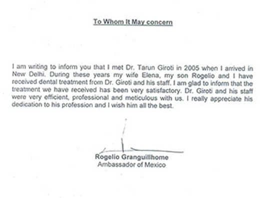 A thank you letter to Dr. Giroti.